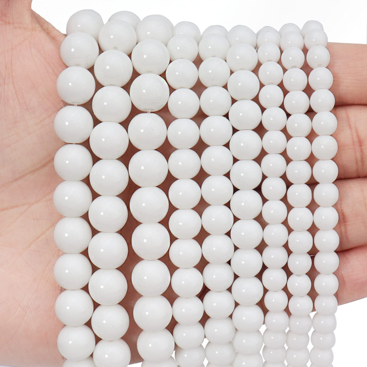 60pcs 6mm Natural Stone Beads White Jade Tridacna Beads Energy Crystal Healing Power Gemstone for Jewelry Making, DIY Bracelet Necklace