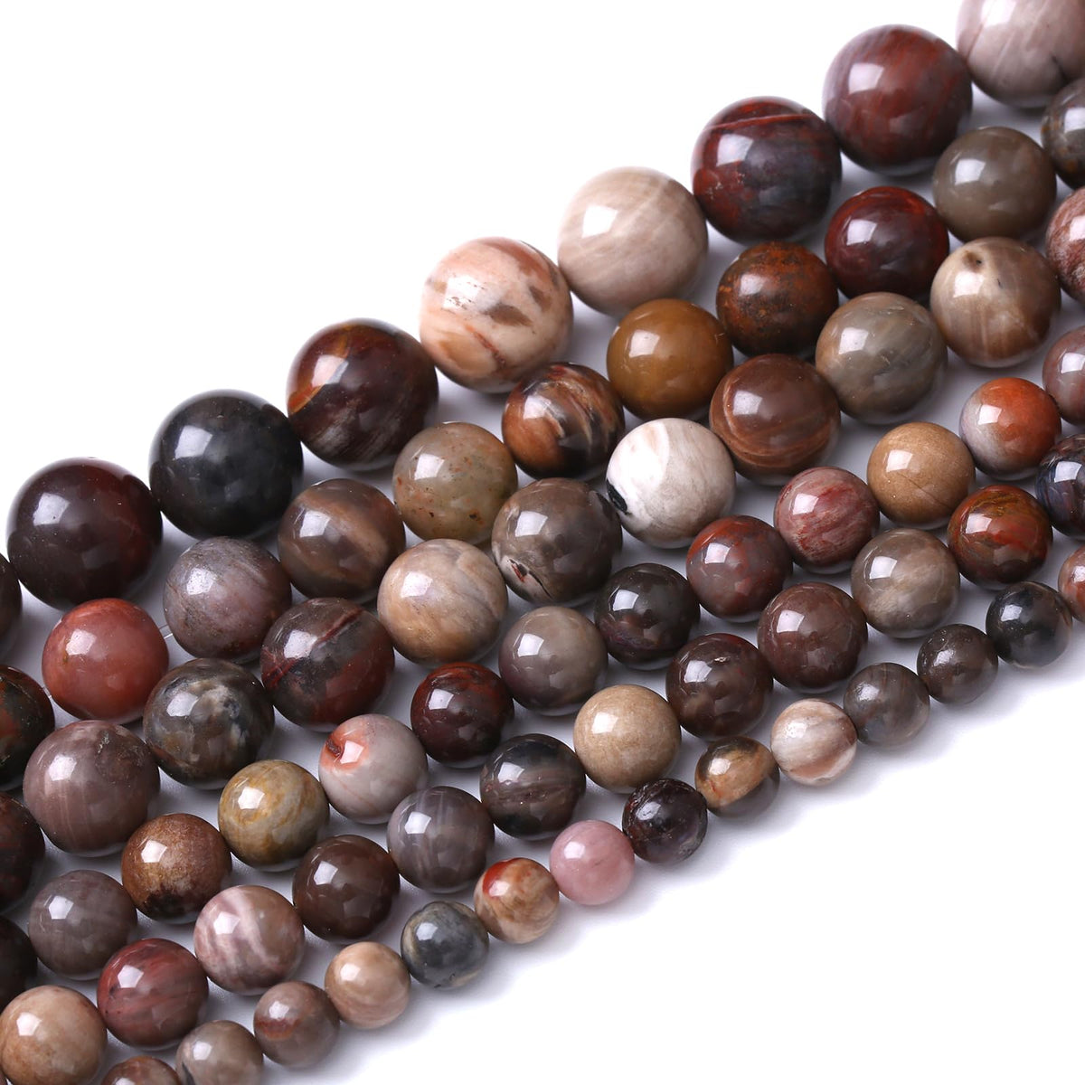 32pcs 12mm Natural Wooden Petrified Jade Agate Gemstone Beads Round Loose Spacer Beads for Jewelry Making DIY Bracelet Necklace 1 Strand 15inch