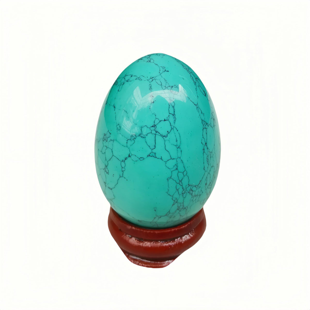 Sunshcat Synthetic Green Howlite Turquoise Egg Shaped Meditation Chakra and Home Decor Balance Crystals and Healing Stones Statue Set,35 * 50mm Easter and Thanksgiving Gift,with Wooden Bracket