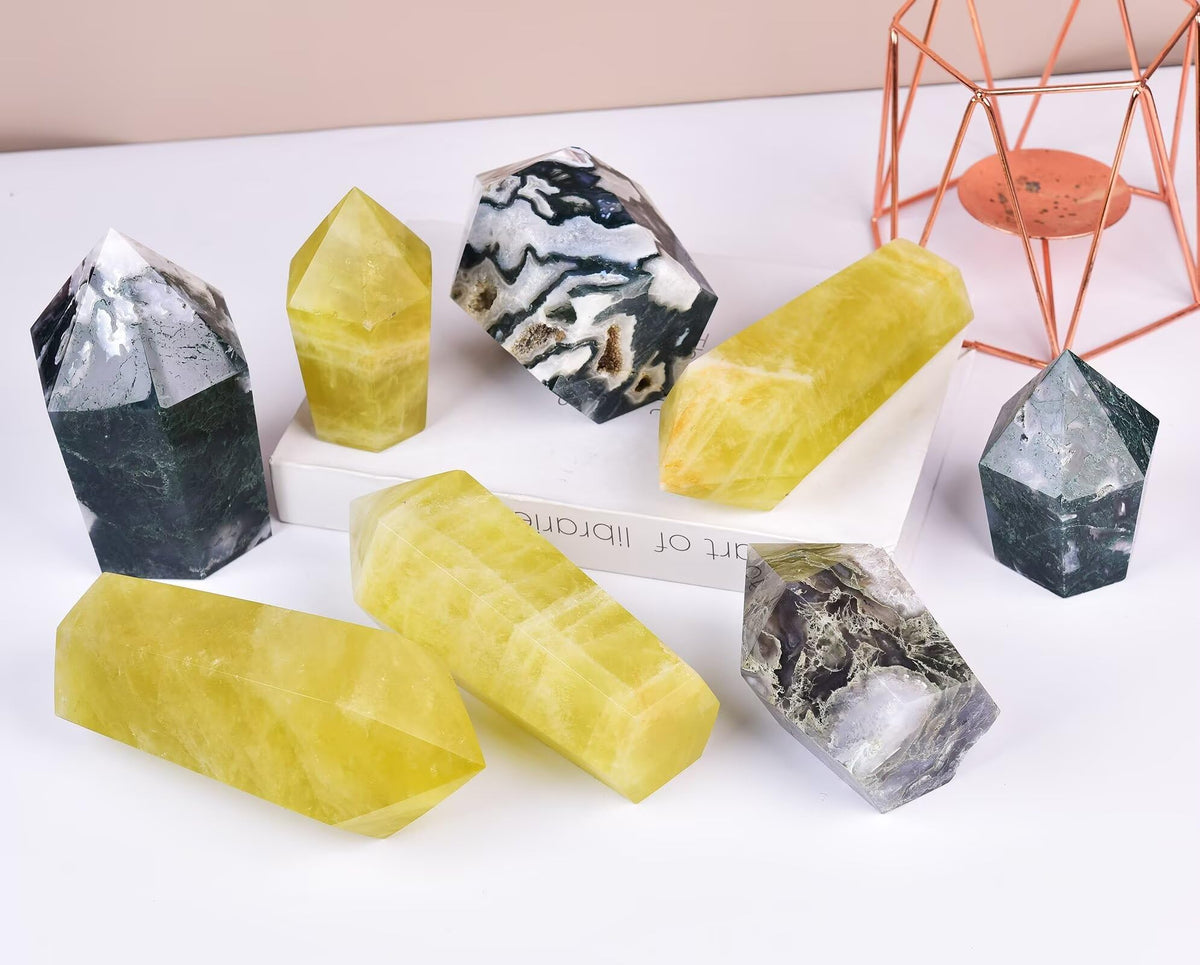VIZYTOU Lemon Quartz Stone Tower Obelisk Large Healing Crystal Rock Point Wand Reiki Healing Meditation Stone 0.6-1.1 LBS