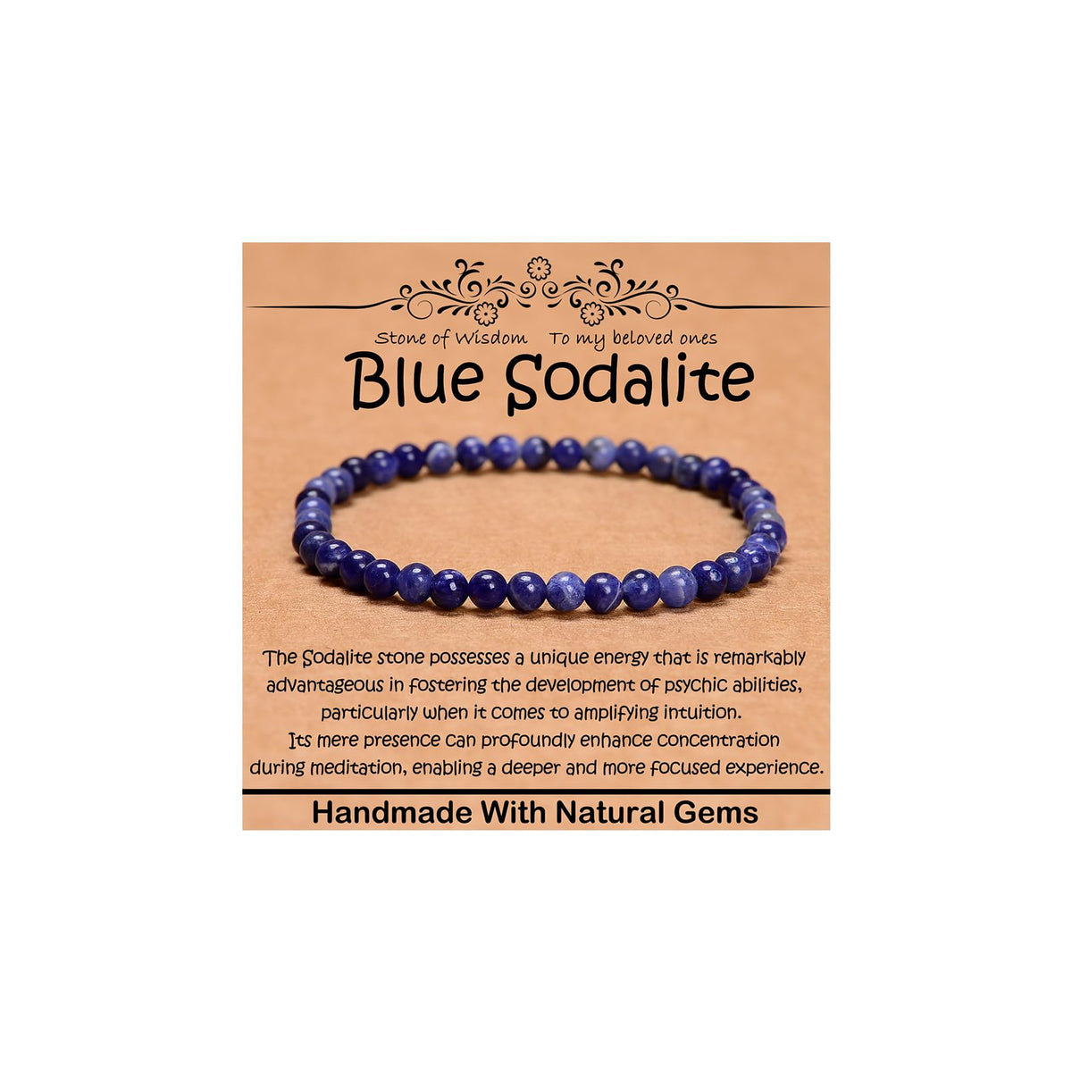 CHCCOYE 4mm Natural Healing Gemstone Bracelet Handmade Yoga Stretch Elastic Bracelet Stress Relief Crystal Jewelry for Men and Women (4mm, Blue Sodalite)