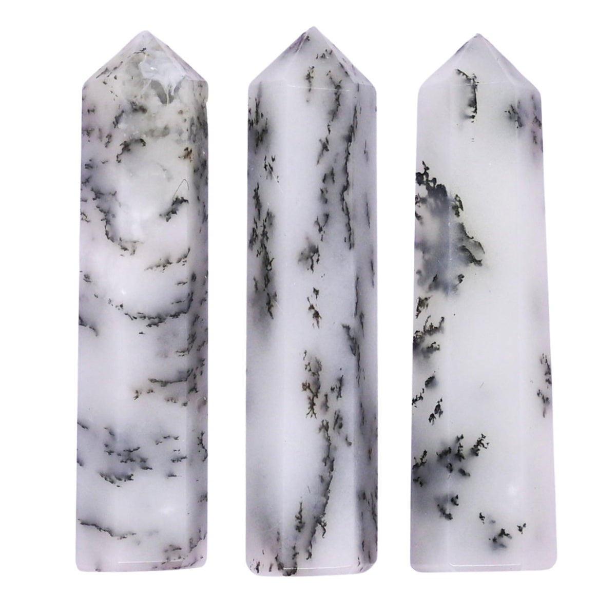 Amazing Gemstone Dendrite Opal Crystal Points Bulk Healing Crystals - Pack of 3 Single Terminated Healing Wand Point Bulk Crystals for Crafts, Crystal Grid, DIY Work - - Beginners Gift