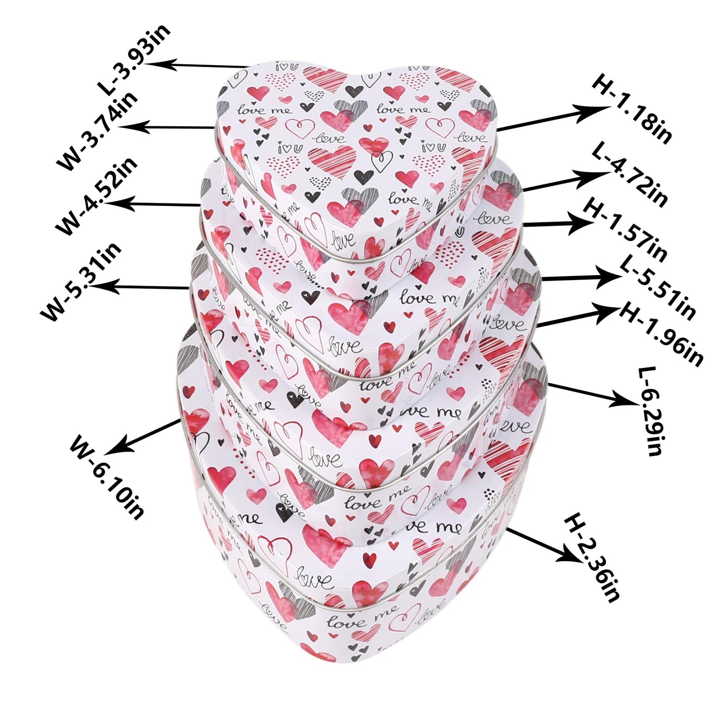PHILPETY Decorative Heart Storage Box Rural Tin Gift Box Tinplate Candy Cookie Jars Square Storage Containers with Lids for Chocolate Candy Tea Coffee Cosmetics Jewelry Photos Gift Case 4Pcs