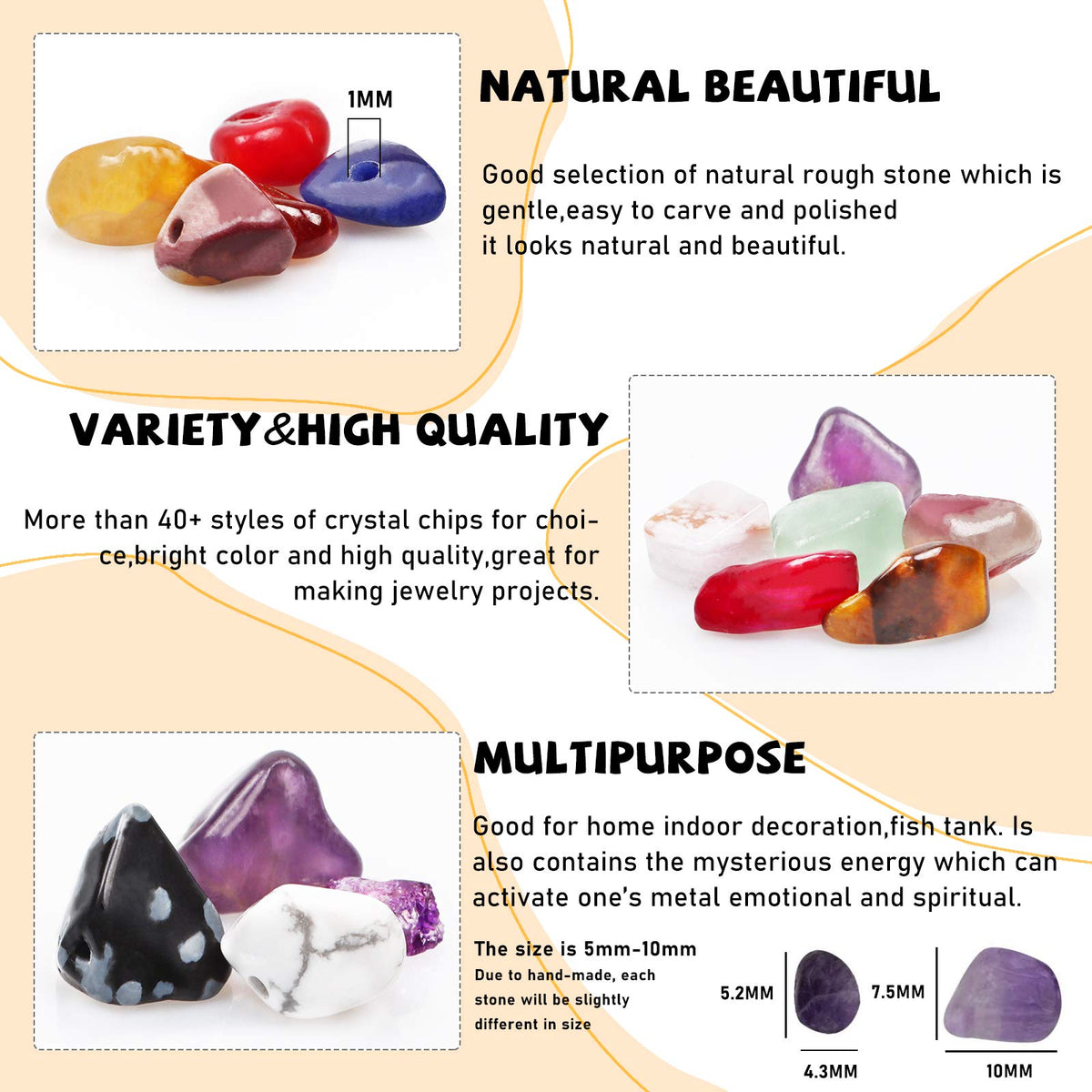 500 pcs Natural Chip Stone Beads, Amethyst Jade 5-8 mm Irregular Gemstones Healing Crystal Loose Rocks Bead Hole Drilled for Jewelry Making Bracelet