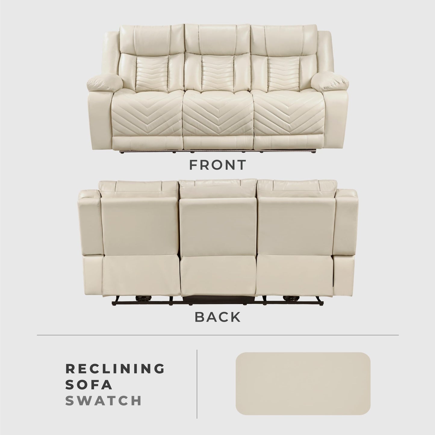Lexicon Wall Hugger Power Double Reclining Sofa with Center Drop-Down Table, Faux Leather Home Theater Seating with LED Lighting/USB Charging Ports/Wireless Charger/Cup Holders, Magazine Pocket, Beige