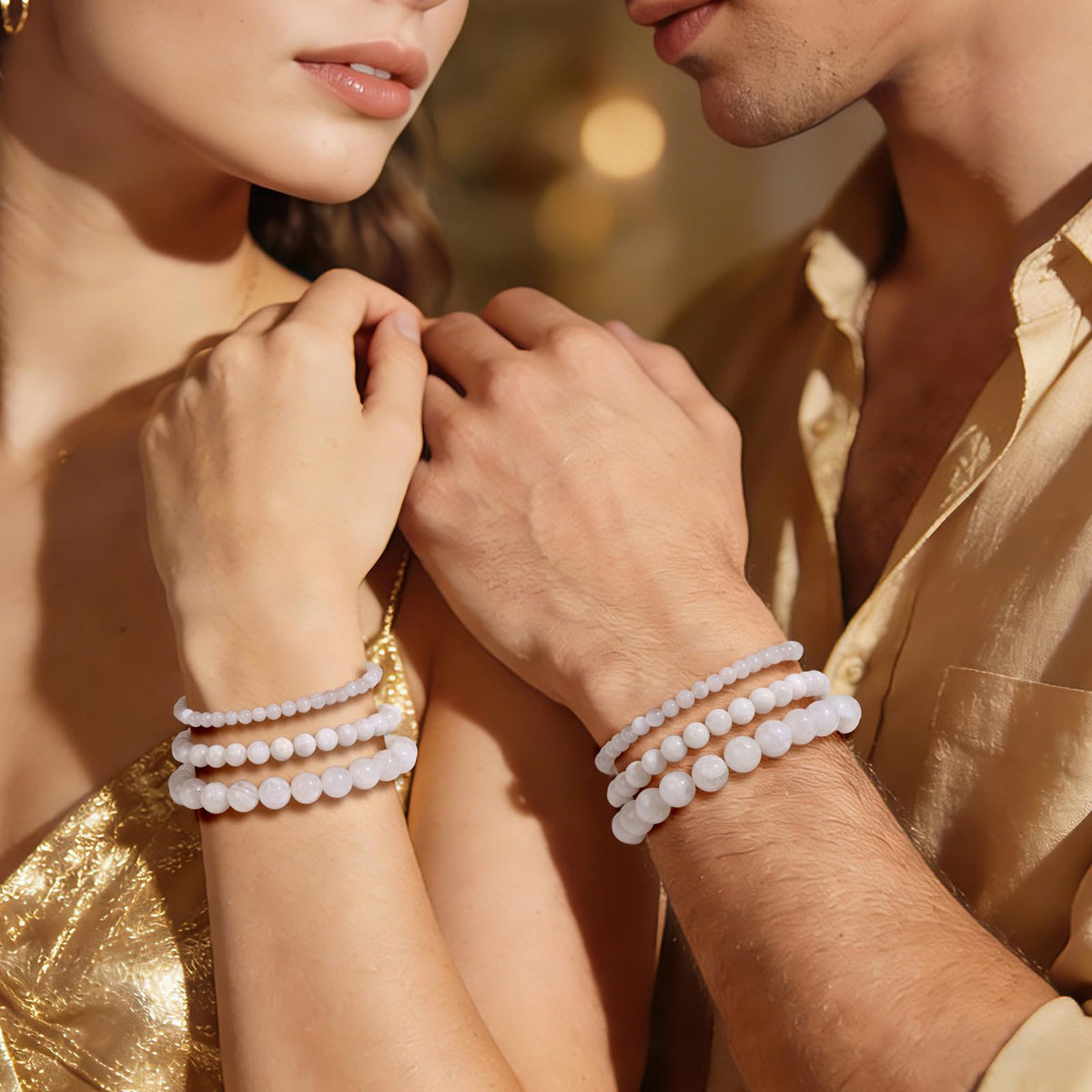Risyfjew 4MM Handmade Moonstone Natural Gemstone Stretch Elastic Bracelet,PE Film Anti-oxidation Packaging Natural Stone Crystal Healing Power Energy Gifts for Adult