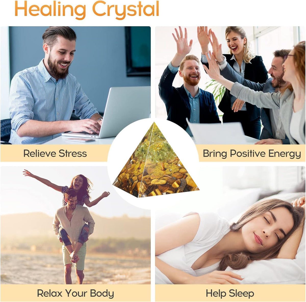 EternalOrgone Tree of Life Orgone Pyramid for Positive Energy, Orgonite Peridot&Tiger Eye Healing Crystal Pyramids for Reduce Stress Chakra Reiki Healing Meditation Attracts Lucky and Success
