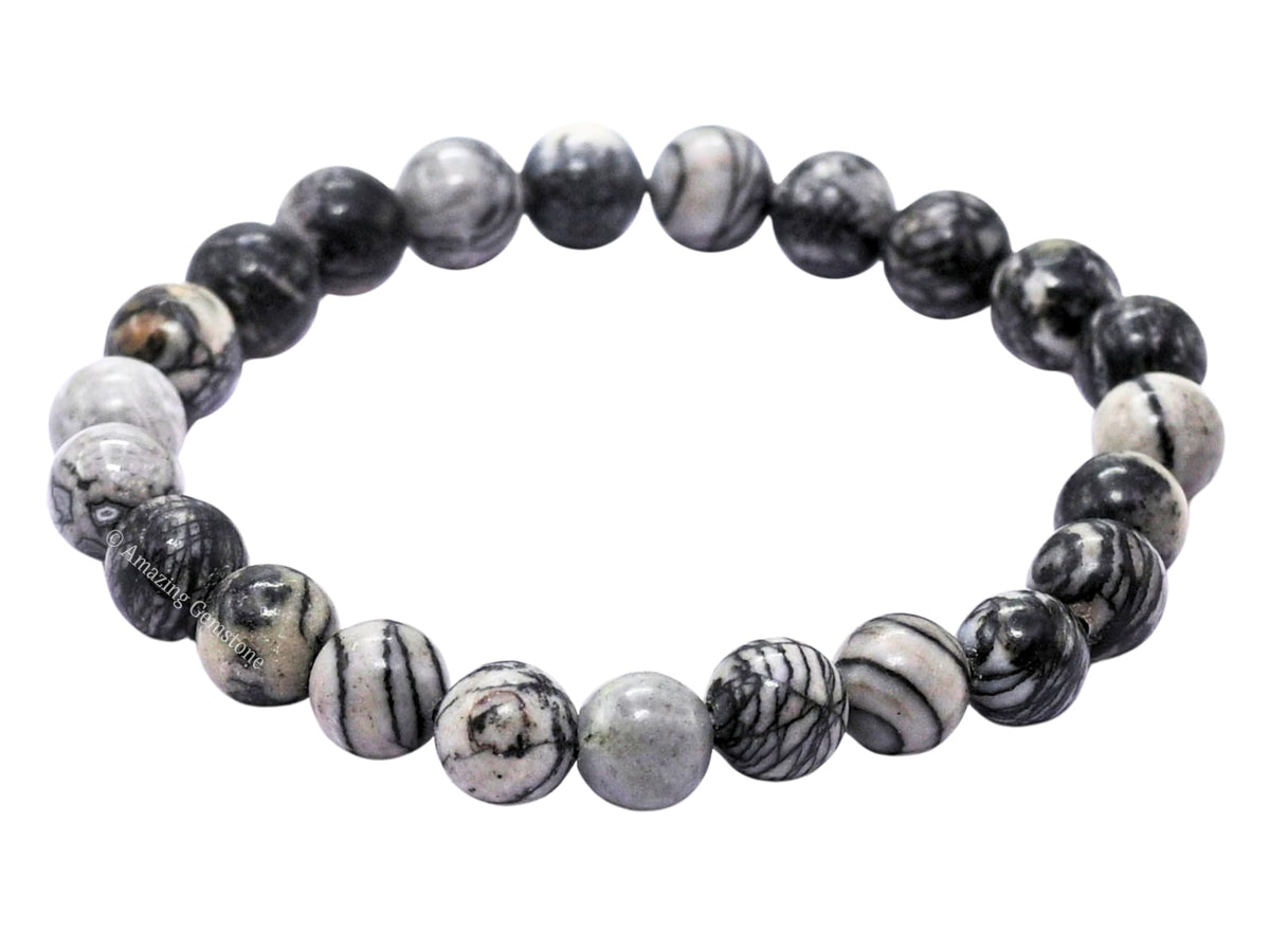 Amazing Gemstone Black Picasso Jasper Bracelet for Women Men's Gifts - Protection Healing Crystal Bracelet - 8mm Gemstone Beaded Stretchable Bracelet Pulseras Para Hombres Mujer Stocking Stuffers Mothers Day Gift