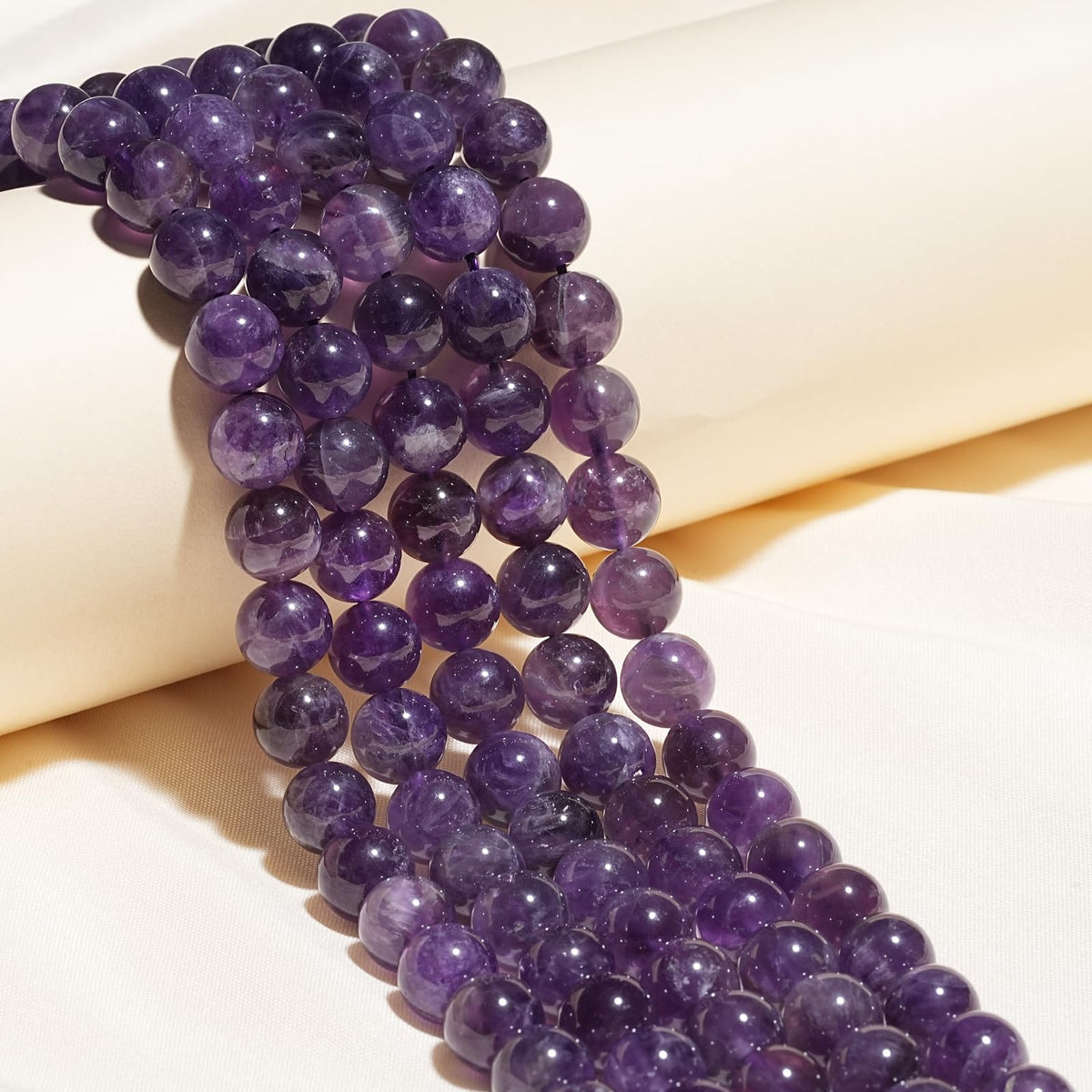 8mm Natural Amethyst Gemstone Beads Polished Round Smooth Stone Beads for Bracelets Jewelry Making 15inch Loose Beads