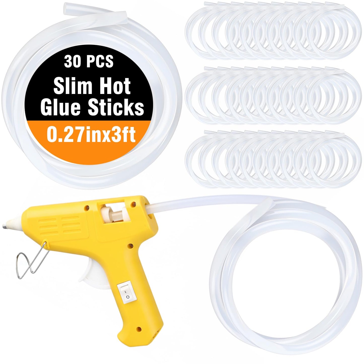 Copkim 30 Pack Long Mini Hot Glue Stick Rolls Bulk 3 ft Long x 0.27 Diameter Sticks for Mini Glue Gun Uninterrupted Gluing for Floral Fabric Crafting and DIY Widely Use in Wood Metal Glass