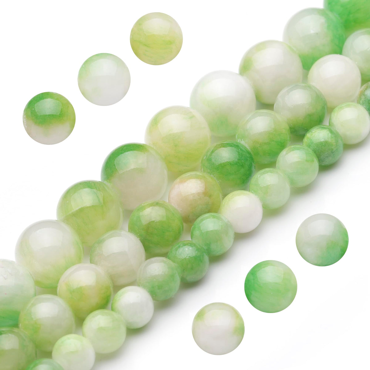 Youngbling Natural Gemstone Beads for Jewelry Making,10mm Green White Jade Polished Round Smooth Stone Beads for Bracelet Necklace 15 Inch(Green White Jade,10mm)