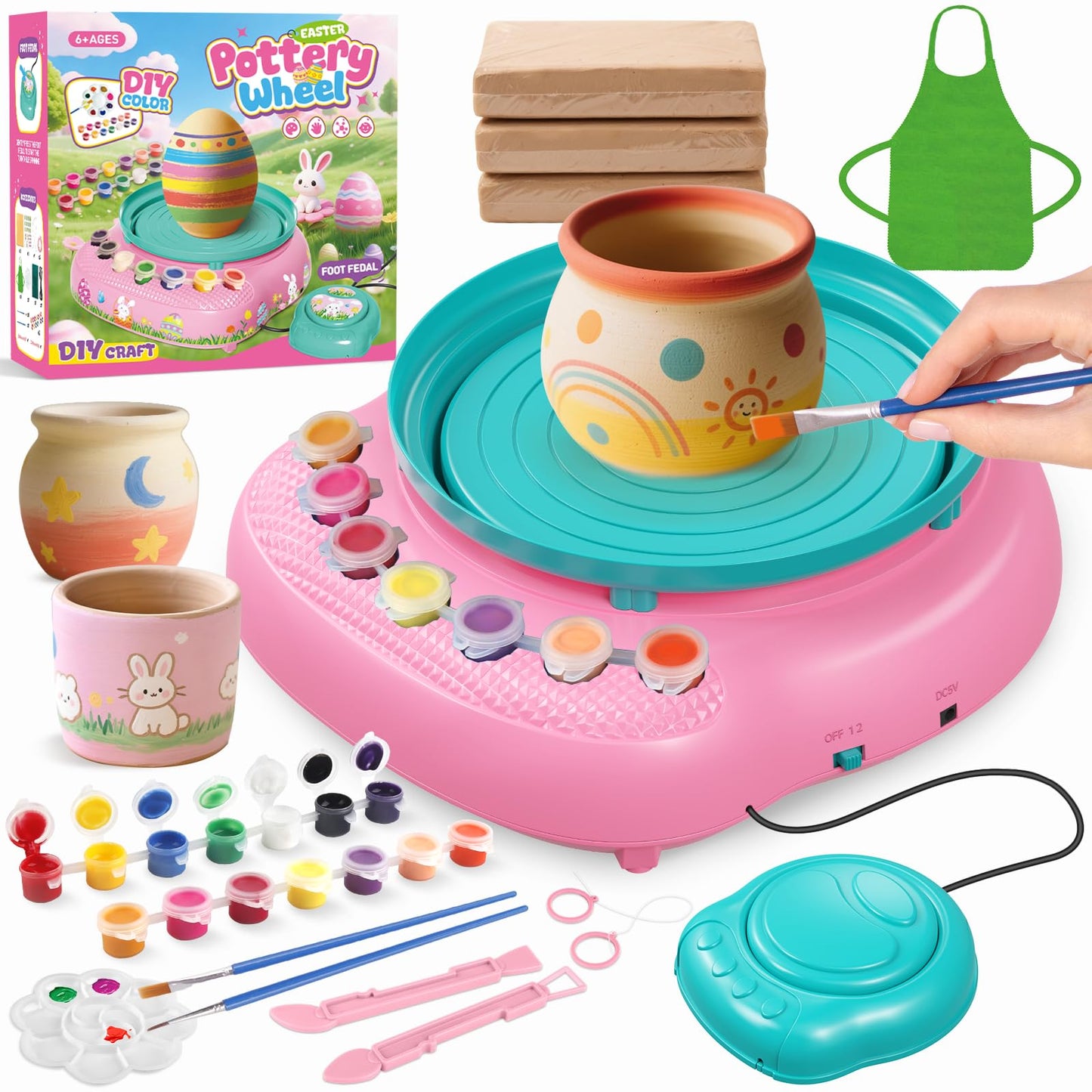 TingingYuli Pottery Wheel for Kids with Clay Kit - Arts and Crafts for Kids Ages 6-8 8-12, Complete Pottery Kit with Air Dry Clay and Painting Tools, Easter Christmas Birthday Gift for Boys Girls