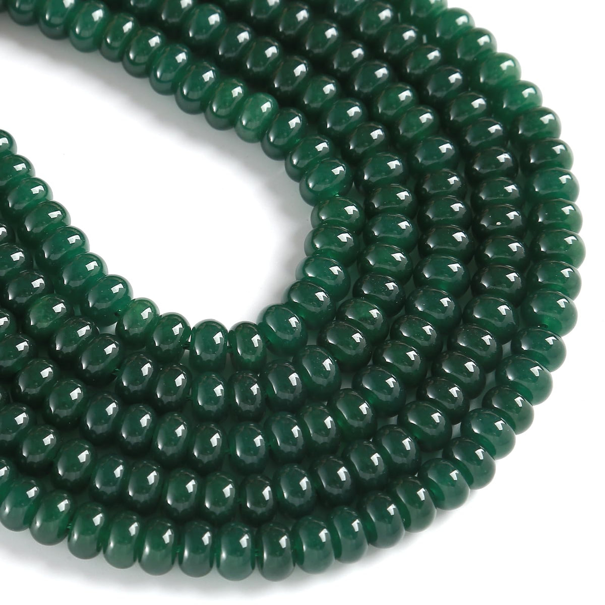 76pcs 5x8mm Natural Dark Green Jade Stone Rondelle Spacer Loose Beads Abacus Disk Stone Round Loose Gemstone Beads for Jewelry Making DIY Bracelet Necklace