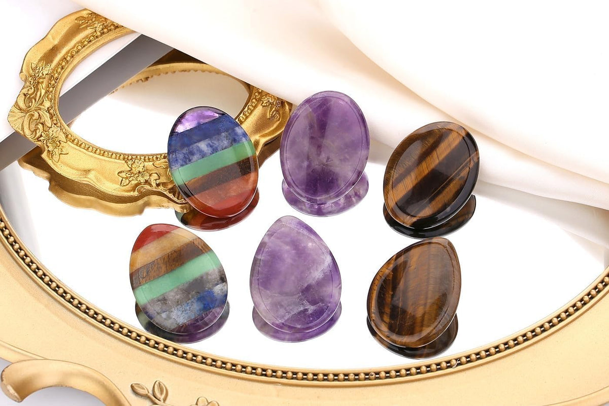 QINJIEJIE Thumb Worry Stone for Anxiety Chakra Crystals Healing Stones Palm Chakra Worry Stone Pocket Meditation Crystal Stress Relief Gifts Valentines Day Stocking Stuffers for Women