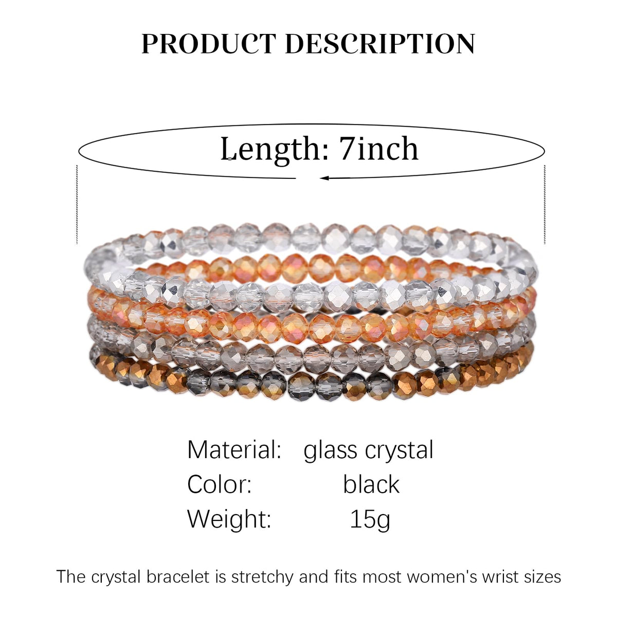 Noessla Beaded Boho Stretch Bracelet Colorful Stackable Crystal Beads Bracelets Trendy Costume Jewelry Mothers Day Gifts for Women(Champagne)
