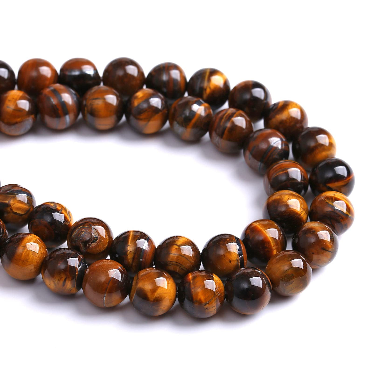 75PCS 10MM Natural Stone Yellow Tiger Eye Stone with Iron Mine Beads for Jewelry Making DIY Bracelet