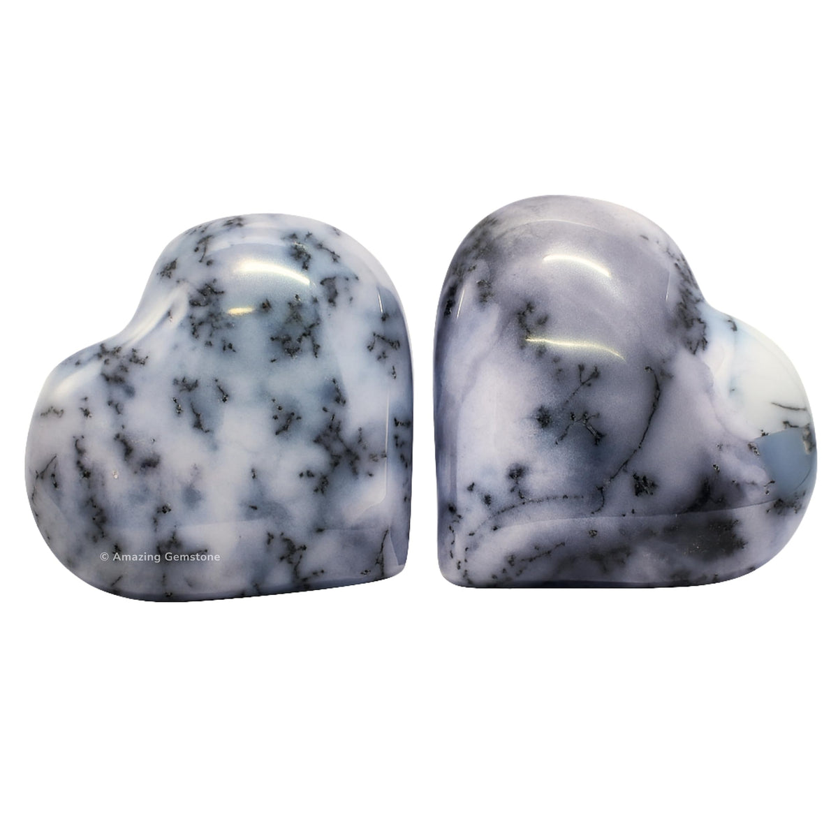 Amazing Gemstone Dendrite Opal Stone Heart - Pack of 2 Crystal Heart Stones Rocks - Corazones De Piedra Crystals and Healing Stones Heart Shaped Crystal - Stocking Stuffers Gifts