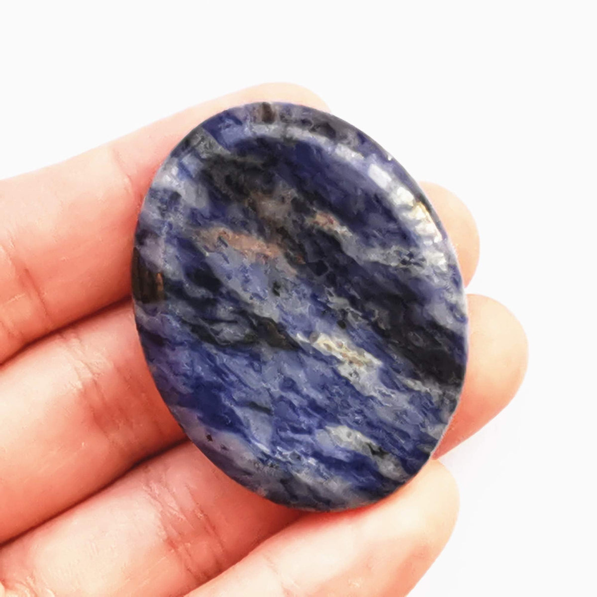 Bacatgem 1 Pcs Natural Sodalite Crystal Thumb Worry Stone,Stress Relax Healing Reiki Crystal Pocket Palm Stones