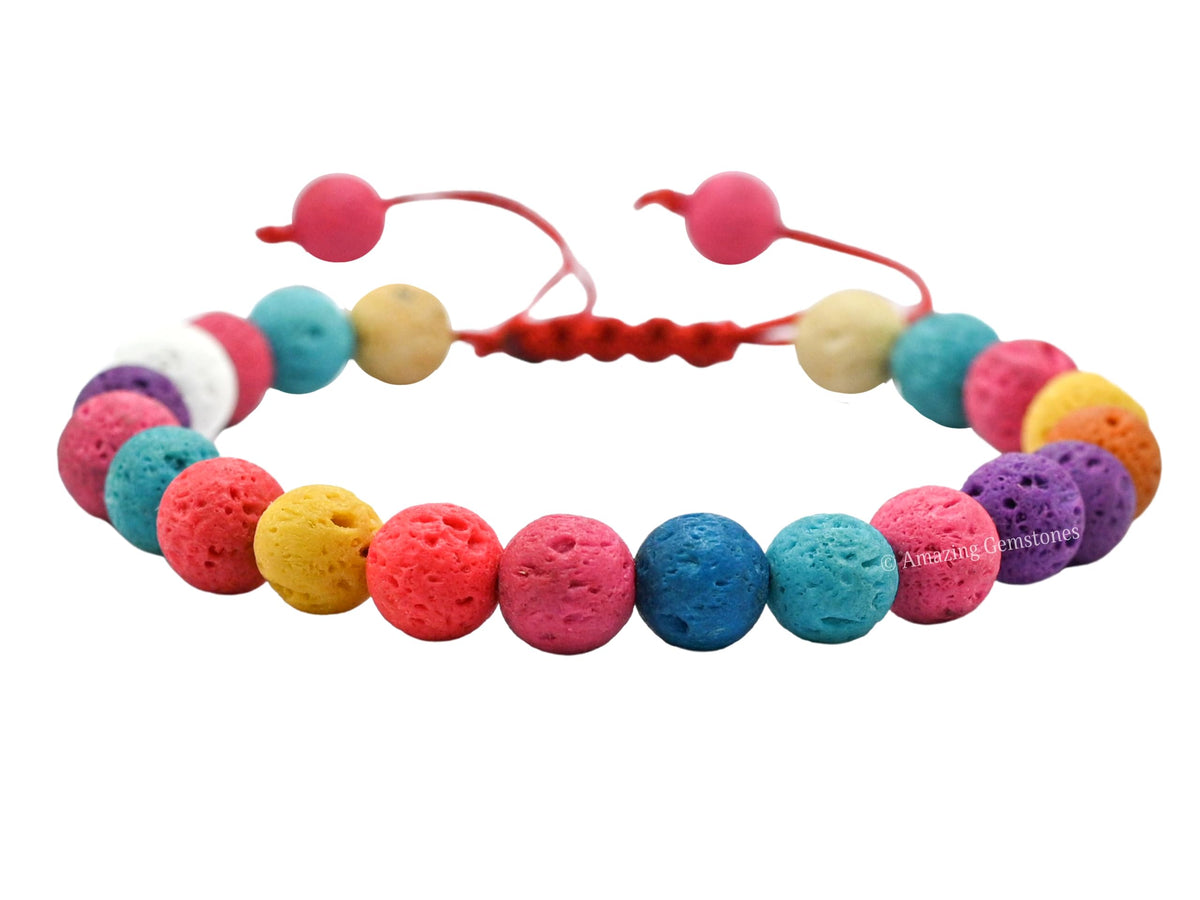 Amazing Gemstone Multi Lava Bracelet for Women Men's Gifts - Protection Healing Crystal Bracelet - 8mm Gemstones Beaded Adjustable Bracelet Pulseras Para Hombres Mujer Stocking Stuffers