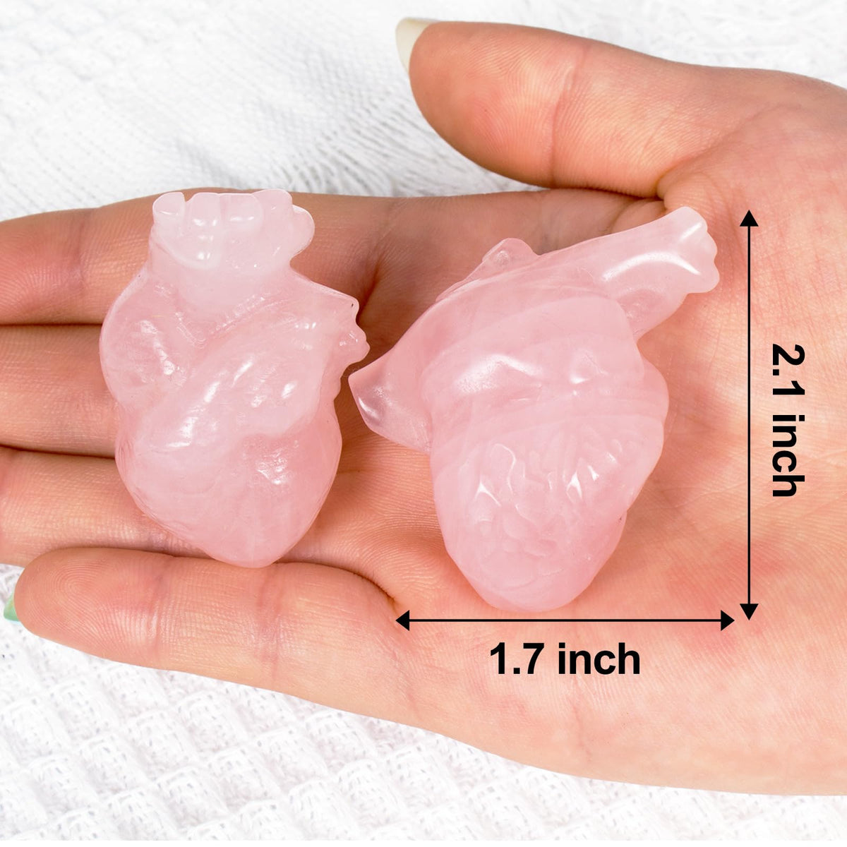 Rose Quartz Crystal Heart Figurines, 2.1 Inch Crystal Heart Love Statue for Home Decor, Meditation and Stress Relief, Hand Carved Natural Healing Stone Cardiac Sculpture Spiritual Gift for Women