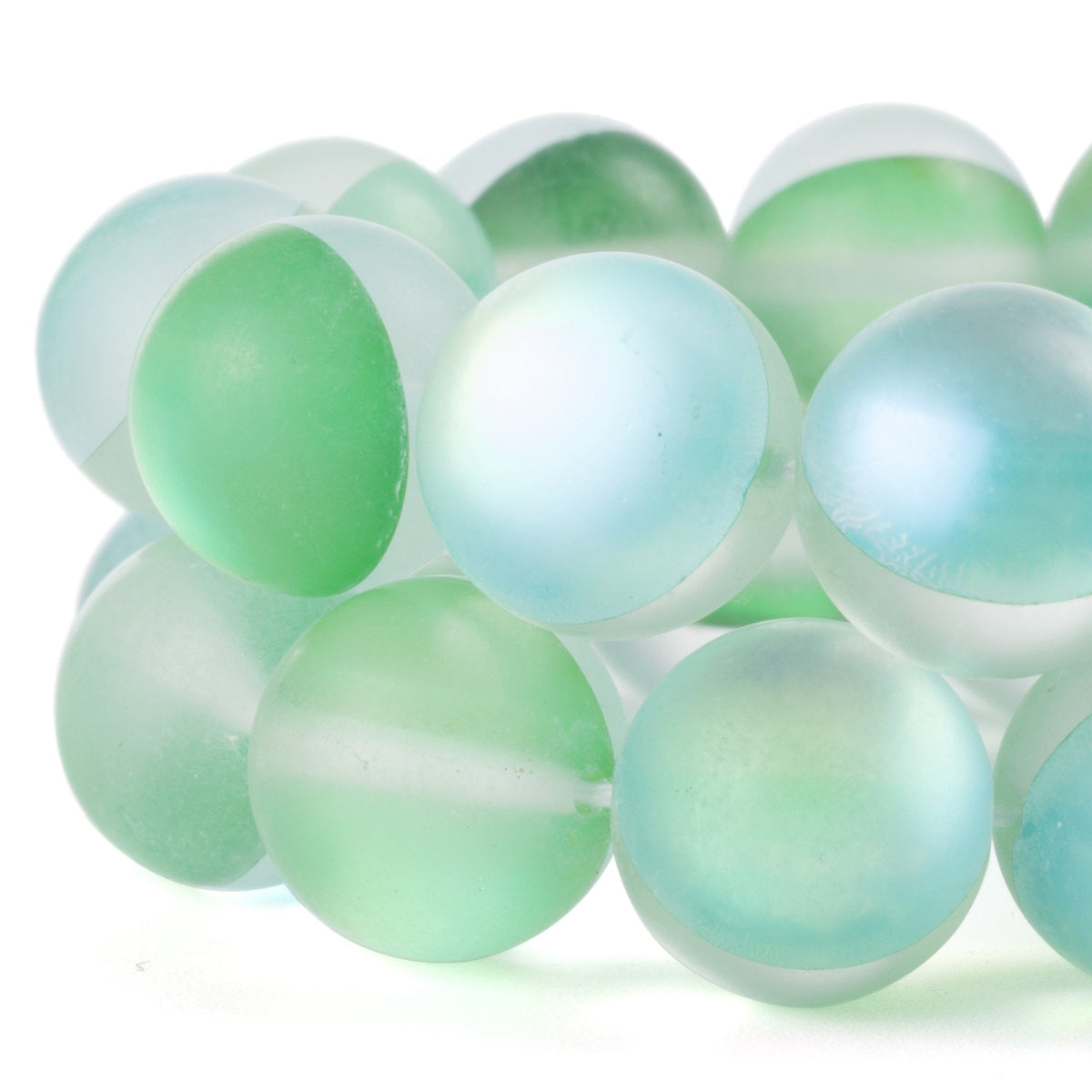 RUBYCA 6mm Round Moonstone Matte Crystal Glass Beads Aura for Jewelry Making Green, 1 Strand