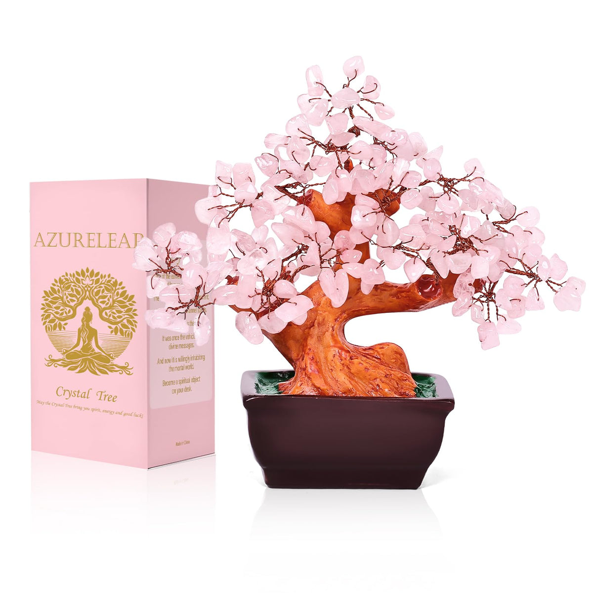 AzureLeap Feng Shui Natural Rose Pink Quartz Crystal Money Tree Bonsai Style Decoration for Wealth and Luck (Pink)