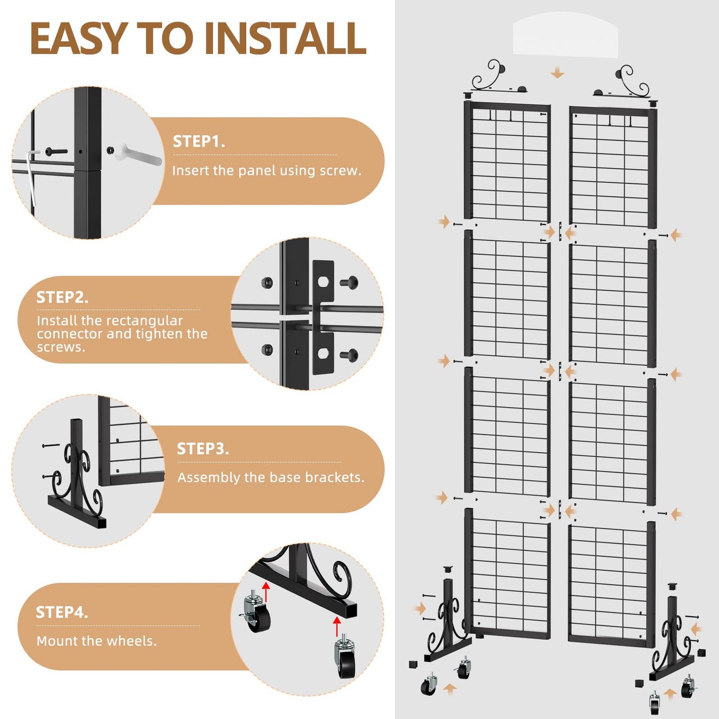 Urban Deco Grid Wall Panel Display Stand, 2.2' x 6.2' FT Gridwall Panel with Extra 8 Hooks, Craft Show Display Rack Black Metal Grids Standing Wire Rack for Retail Merchandise