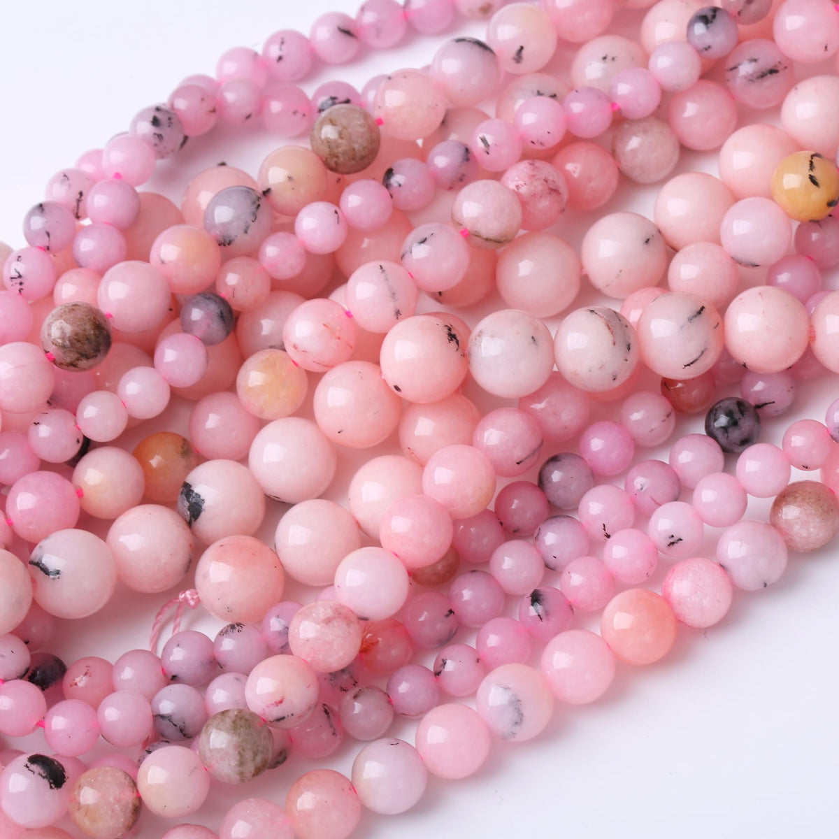 8MM Pink Bamboo Round Loose Beads Natural Gem Beads Crystal Energy Stone Beads for Jewelry Making DIY Bracelet Necklaces