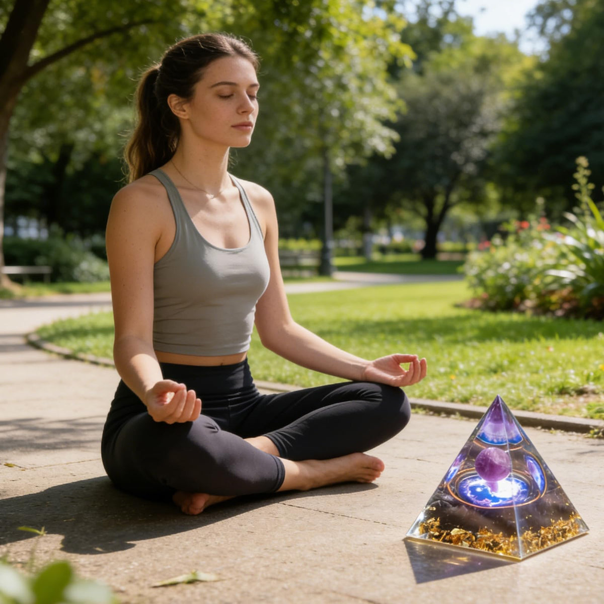 Crystal Column Orgonite Pyramid, Positive Energy Obsidian&Lapis Lazuli Orgone Crystal Healing Pyramid, for Reduce Stress, Balance Chakra, Meditation, Attract Luck, Accumulate Wealth&Health (Purple)