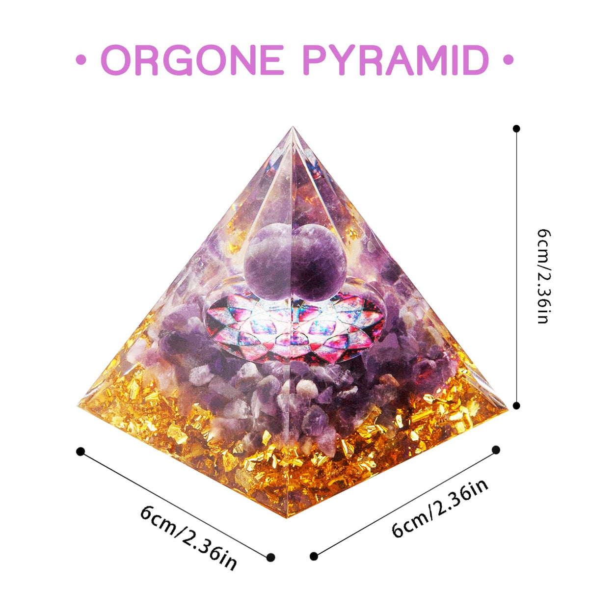 Orgone Pyramid, Amethyst Crystal Pyramid, Protection Crystals Energy Generator for Stress Reduce Meditation, Attract Wealth Lucky