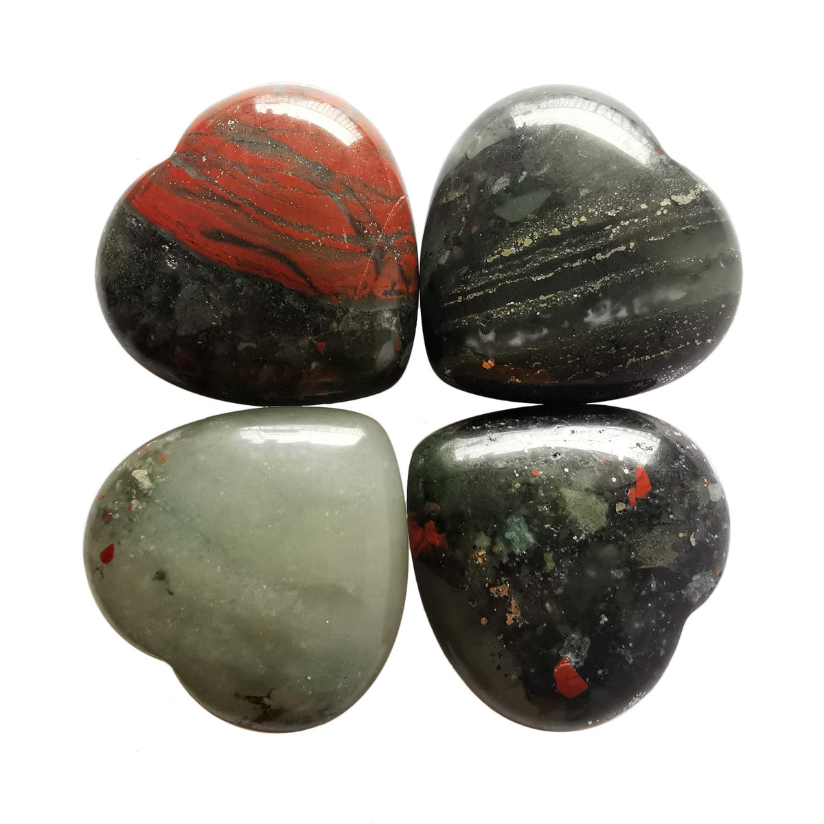 Loveliome 4 Pcs Natural Africa Bloodstone Love Heart Palm Stone Reiki Balancing Worry Stone(1 Inch)