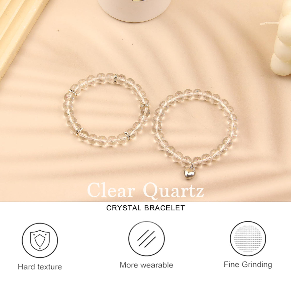 GDLKPYHS Healing Bracelets for Women - Clear Quartz Bracelet - Healing Prayers Crystal Bracelet, 8mm Natural Stone Stress Relief Yoga Beads Get Well Soon Gifts