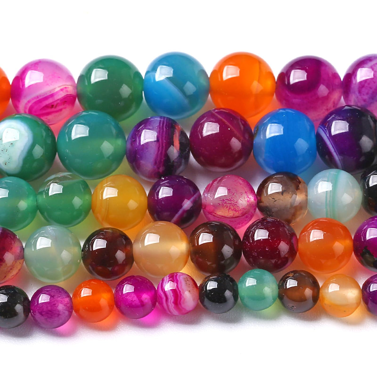 10MM Natural Stone Colorful Stripe Agate Energy Healing Beads Round Loose Beads for Jewelry Making Bracelet 72pcs 2 Strands 32"