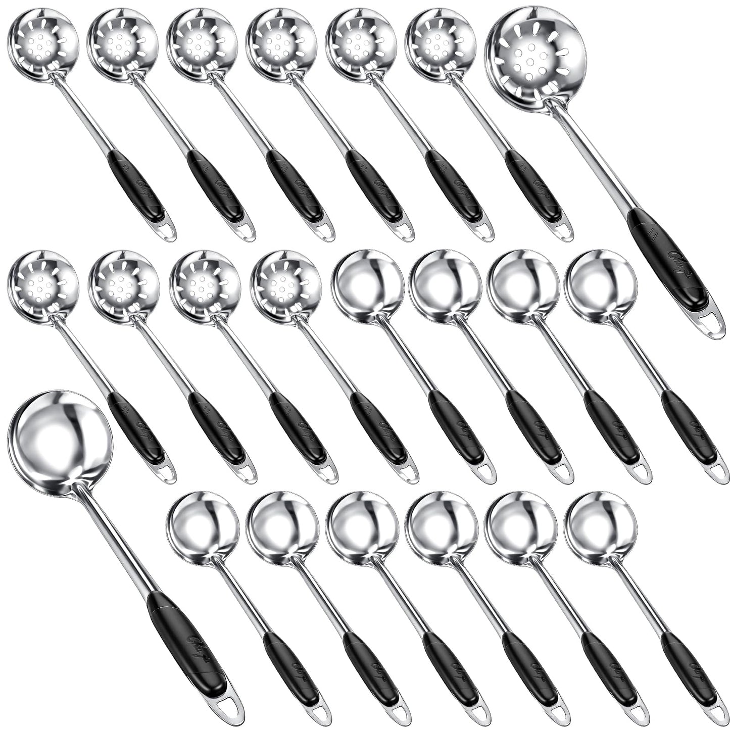 SiliFine 24 Pcs Portion Control Serving Spoons Solid and Slotted Stainless Steel Ladle Spoon 3oz Portion Scoops Cups for Kitchen Cooking Food Serving Utensils Set for Parties Buffets Home Hotels