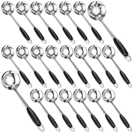 SiliFine 24 Pcs Portion Control Serving Spoons Solid and Slotted Stainless Steel Ladle Spoon 3oz Portion Scoops Cups for Kitchen Cooking Food Serving Utensils Set for Parties Buffets Home Hotels