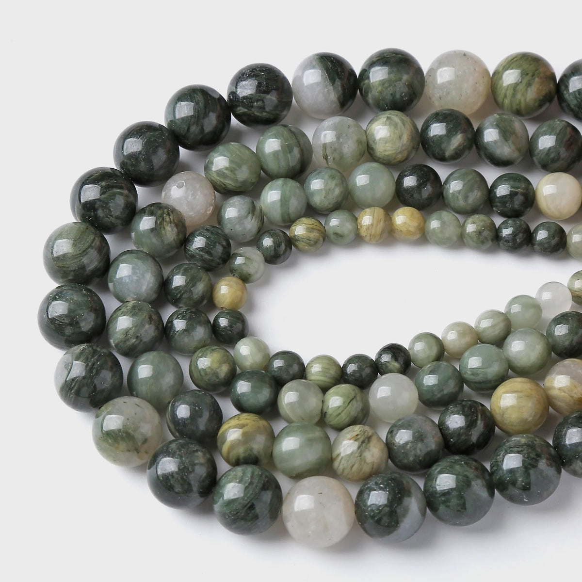 45pcs 8mm Natural Green Hair Quartz Stone Beads for Jewelry Making DIY Bracelet Necklace Accessories 15" Energy Healing Power Round Stone Beads(8mm, Green Hair Quartz)