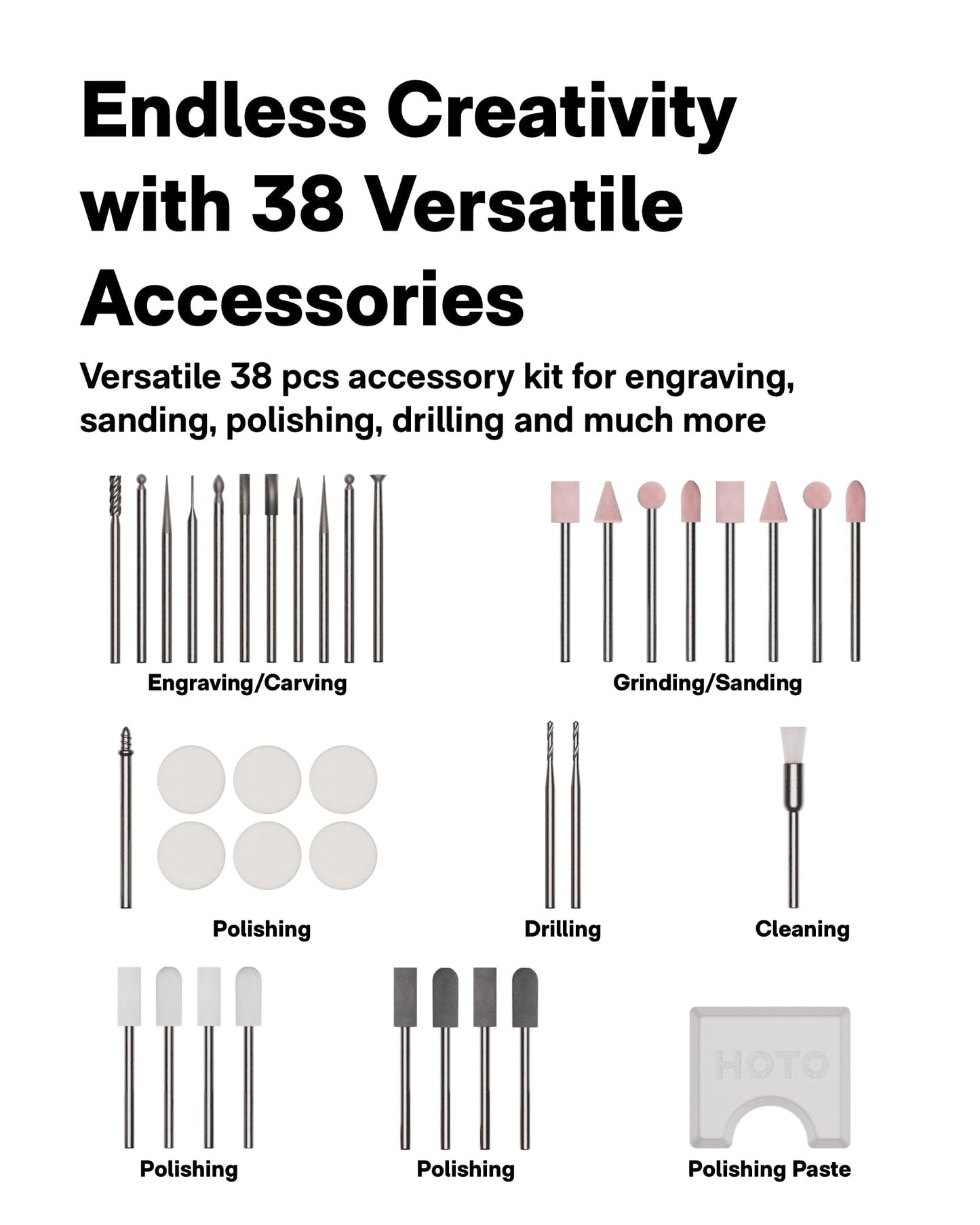 HOTO SNAPBLOQ R-A04 Mini Rotary Tool Kit, Cordless or Corded, Brushless Precision Engraving Pen, 22000RPM Variable Speed, 38 Accessories for 3D Printer Sanding, Polishing, Drilling, Carving DIY Craft
