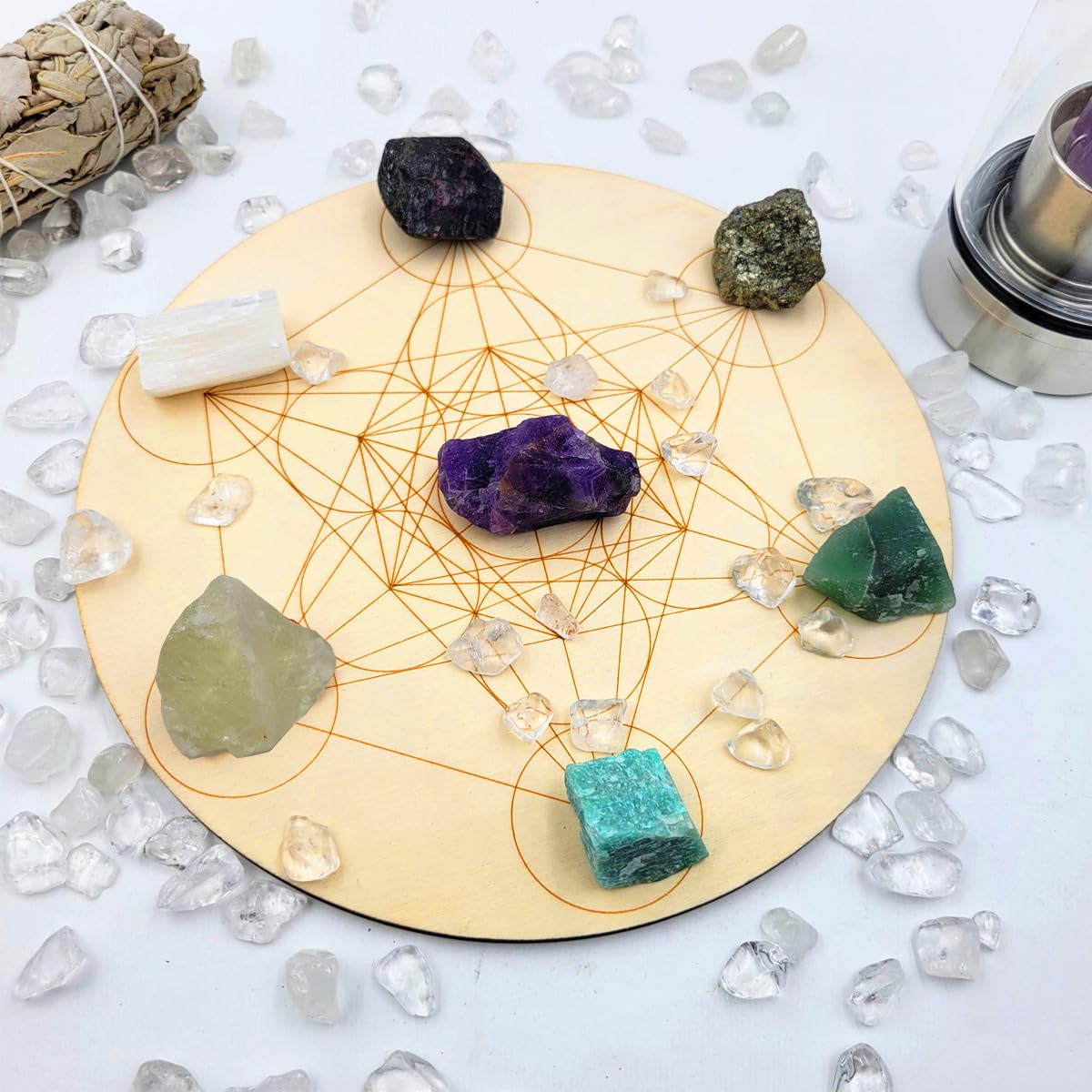 7Pcs Energy Crystals for Money and Success Manifestation Raw Crystals Set of Selenite,Green Aventurine,Citrine,Amazonite,Garnet,Pyrite,Amethyst (Crystals for Success and Money)