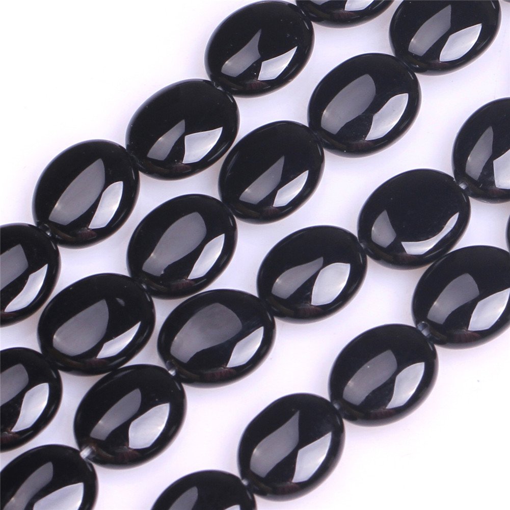 JOE FOREMAN 8x10mm Black Agate Semi Precious Gemstone Oval Loose Beads for Jewelry Making DIY Handmade Craft Supplies 15"
