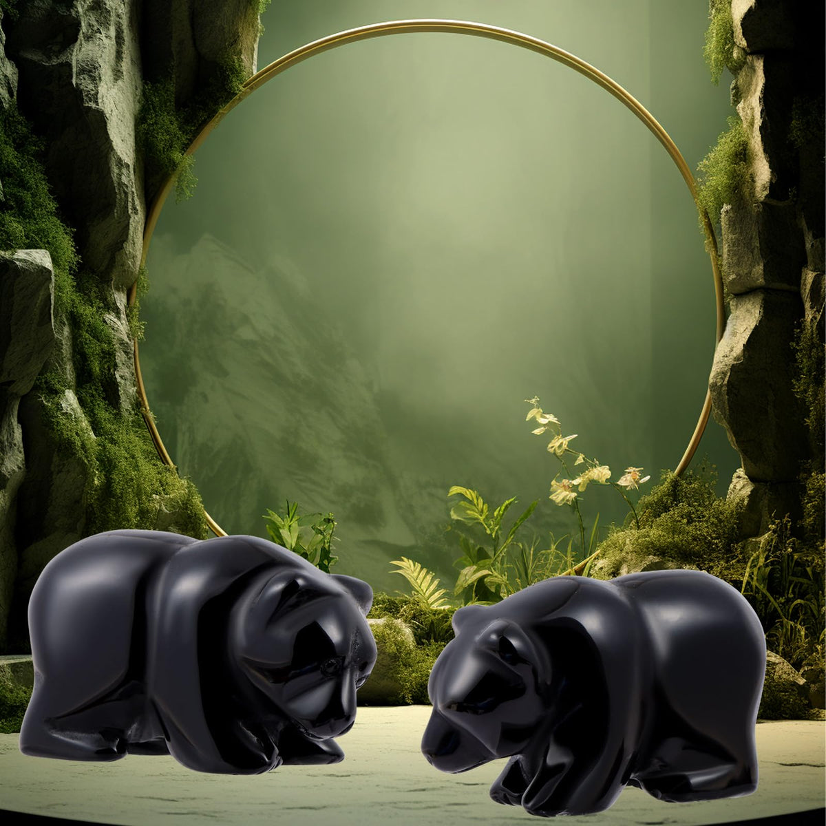 SMQ 2" Crystal Bear Statue, Natural Gemstone Handmade Figurine Sculpture, Healing Crystal Animal Stone Office Home Decor Collectibles Gift (Black Obsidian)