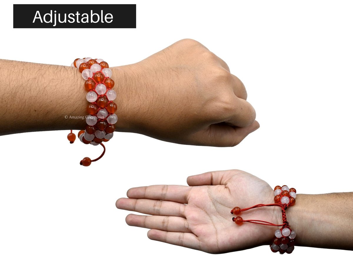 Amazing Gemstone Bracelet for Love Manifestation - Rose Quartz and Carnelian Bracelet Set for Men Women Healing Calming Anxiety Stress Relief Gifts Pulseras Para Hombres Mujer Stocking Stuffers
