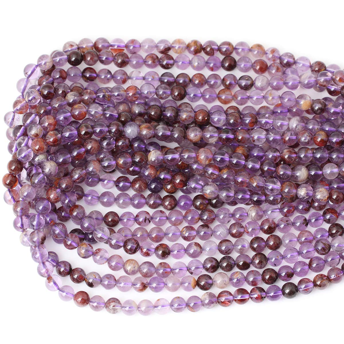 CHEAVIAN 60PCS 6mm Natural Cacoxenite Crystal Amethyst Gemstone Round Loose Beads Crystal Energy Stone Healing Power for Jewelry Making 1 Strand 15"