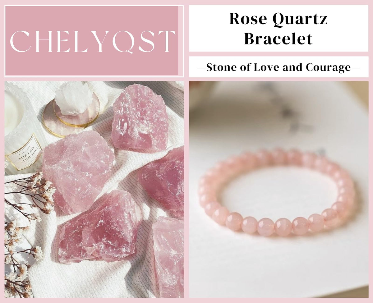 CHELYQST Rose Quartz Bracelet - Stone of Love and Courage,Stretch Natural Stone Crystal Beads Jewelry Gifts for Women Men Unisex Adult,6mm