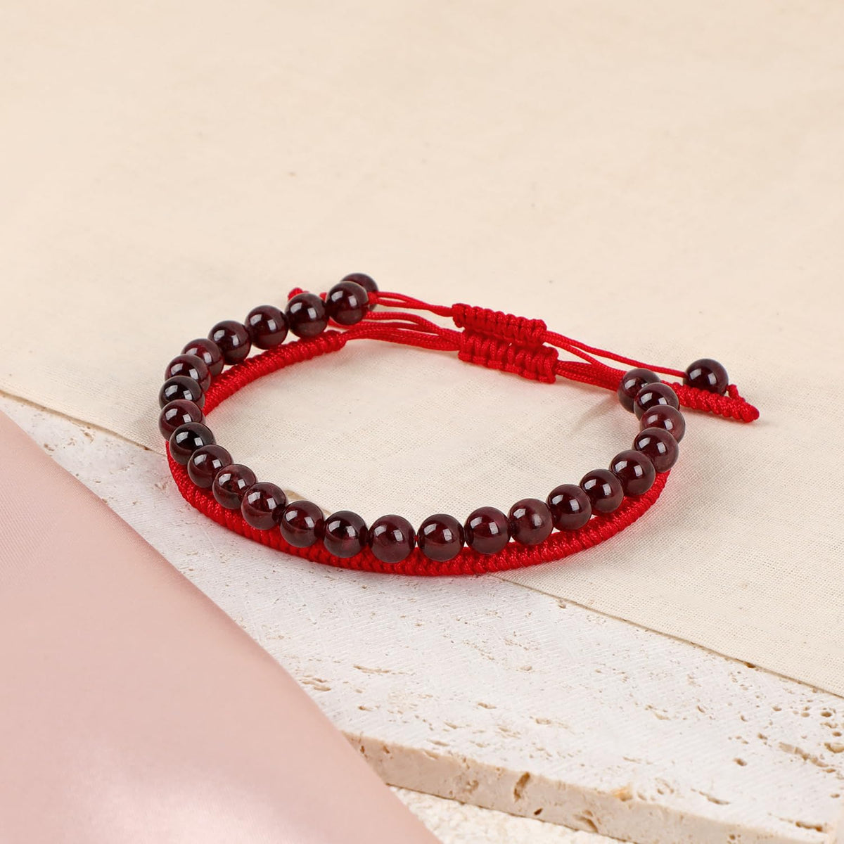 LPBeads 6mm Garnet Bracelet with Handmade Rope Bracelet Size Adjustable Natural Stone Crystal Healing Bracelets Gifts for Unisex Adults