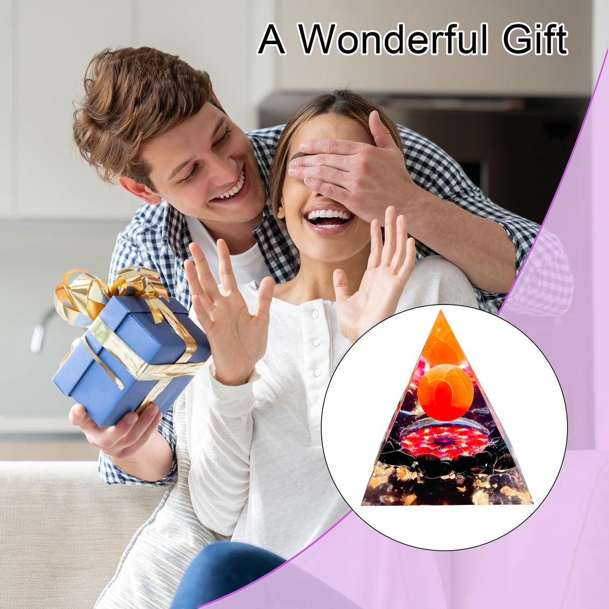 Saefheled Orgone Pyramid Energy Generator,Natural Obsidian&Rainbow Stone Orgonite Crystal Healing Pyramids for Reduce Stress Chakra Reiki Healing Meditation Attracts Lucky and Success, Wealth&Health