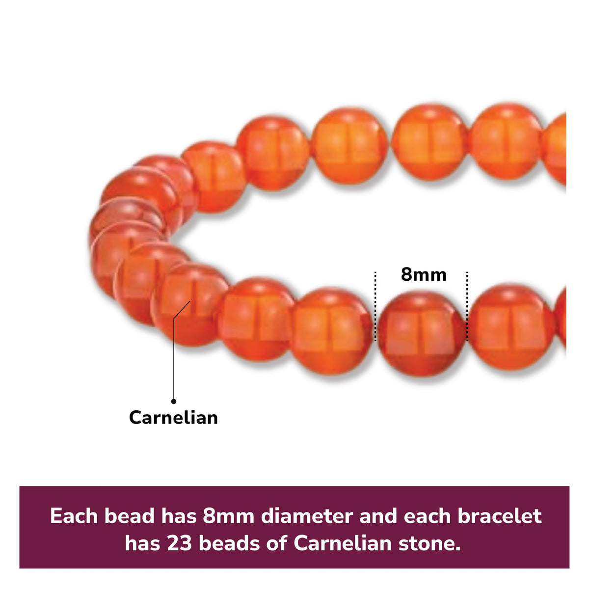 Crystal Vibe Carnelian Bracelet for Boosting Courage Self-Confidence and Motivation - 8mm Beaded Bracelet for Women Men - Elastic Adjustable Size
