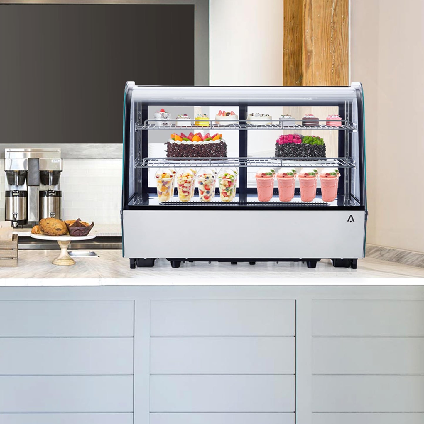 GarveeHome 4.6 Cu.Ft Countertop Display Refrigerator, Glass Door Pastry & Cake Display Case with LED, Double-Layered Glass, Adjustable Shelves, Commercial Bakery Cooler, 110V