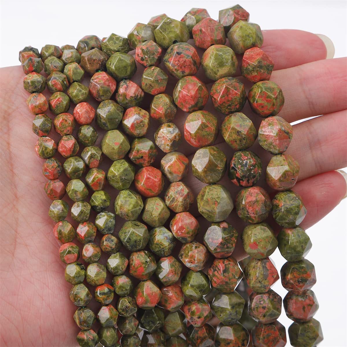 BEADIA Faceted Natural Unakite Stone Round Beads 6mm 36cm/Strand for Jewelry Making