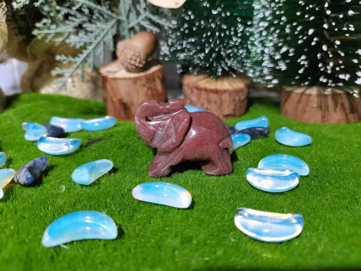 QINJIEJIE Crystals Elephant Decor Cherry Quartz Cute Desk Stones Statue Polished Natural Gemstones Luck Decoration Home Room Office Pocket Figurine Meditation Spiritual Gem Gift for Women