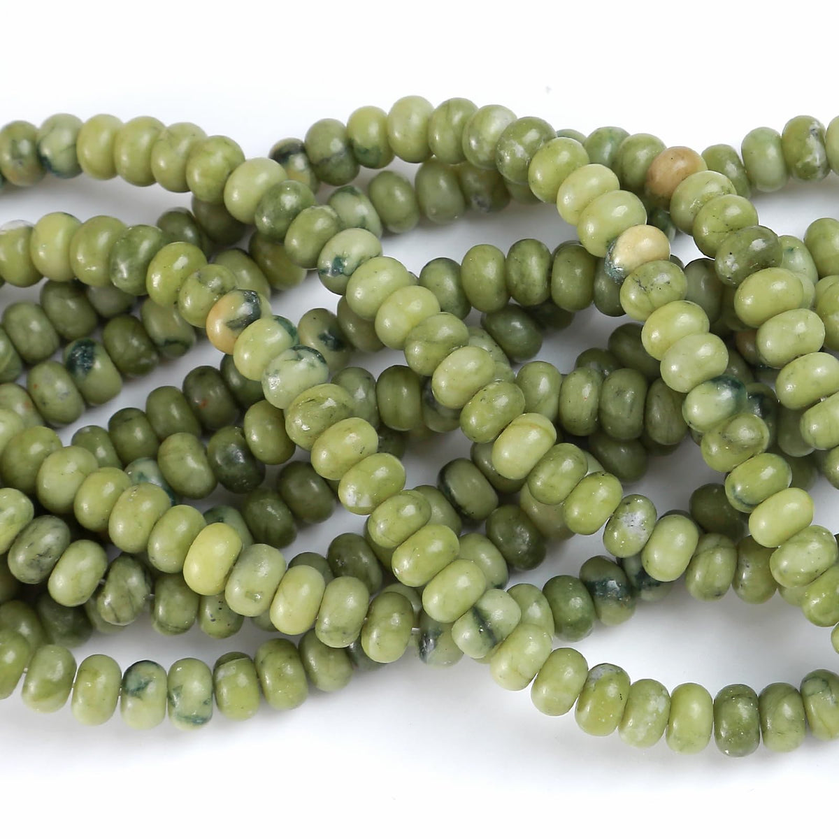 5x8mm 76pcs Natural Stone Chinese Green Jade Rondelle Spacer Loose Beads Abacus Disk Stone Round Loose Gemstone Beads for Jewelry Making DIY Bracelet Necklace